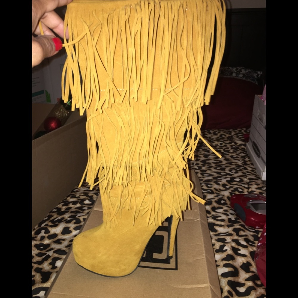 Mustard Yellow Fringe Boots